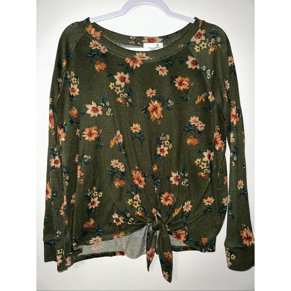 Nine Britton Women’s XL Billie Tie Front Brushed Knit Floral Top
